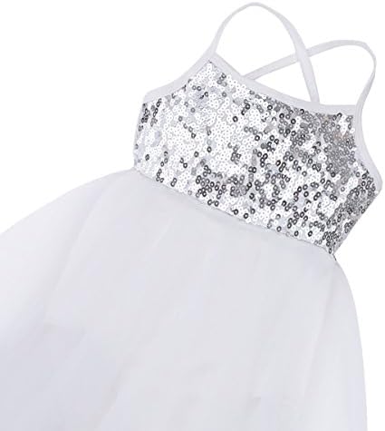 INLZDZ Kids Girls Sequin Criss Cross Camisole Leotard asimetri Tutu suknje baletne lirske plesne haljine
