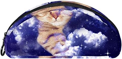 Mala šminkarska torba, patentno torbica Travel Cosmetic organizator za žene i djevojke, Galaxy Cat Purple Universe Starry Sky Milky