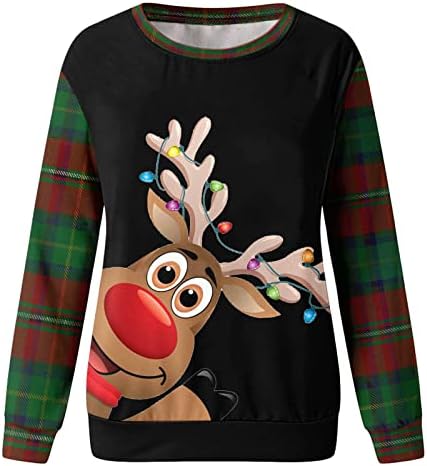 Božićne majice s dugim rukavima za žene casual crew vrat duksevi pulover labavi zabavni praznični temu pada smiješno