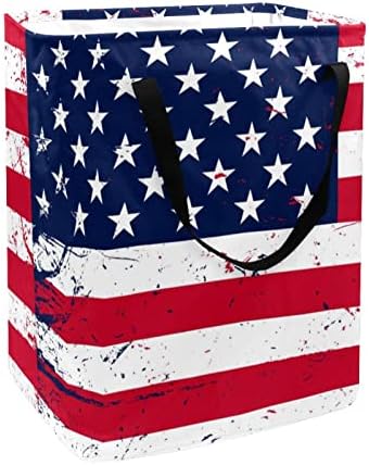 Kapotofu korpa za veš sa ručkom, Grunge američka zastava Retro USA sklopiva velika pamučna korpa za odeću
