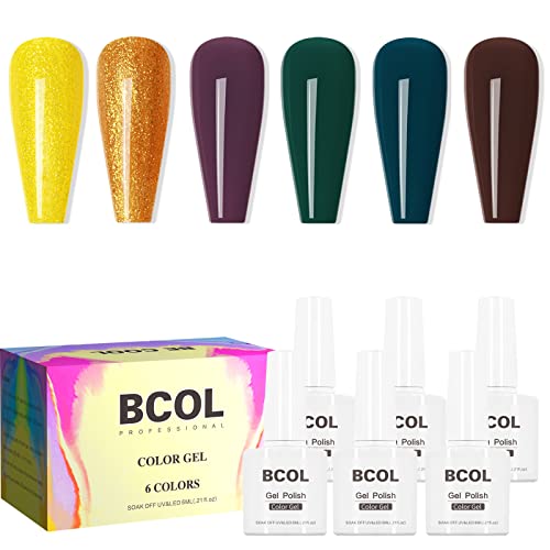 Bcol gel Set lakova za nokte-upijajte lampu za nokte sušena 6 boja komplet Gel lakova za nokte. Neonski Set za nokte Art Design Salon Kućni nokti manikir DIY poklon za žene djevojke - Cornucopia