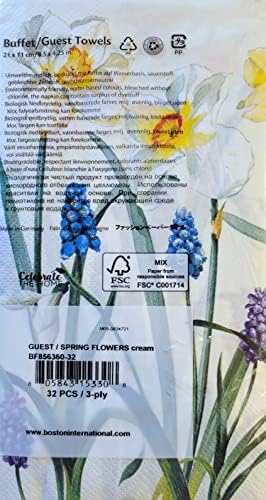 Boston International 3-slojni papir za goste / Buffet salvete, proljetna cvijeća krema, 32-brojanje vrijednosti vrijednosti