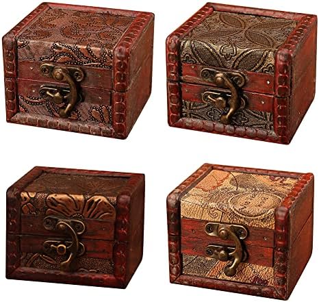4 komada antikne drvene pohrane Vintage kutije sa mini metalom brave s blagom ručno rađenim perilcima Jewel prstenovi Case Vintage