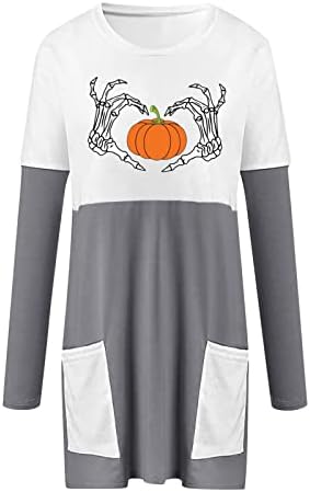 Ženska haljina Halloween Thirt sa džepom Casual Color blok dugih rukava Tuntic Tunic Tops Fleece Oblikovana jakna