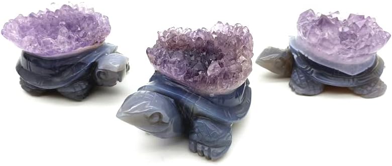 Ertiujg HUSONG306 1pc Natural Amethyst Geode klasterski kornjača Ručno isklesane životinje Izlječenje kamena kuća za izradu prirodnog kamenja i minerala Crystal