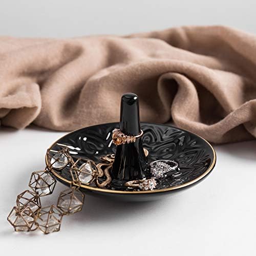MyGift dekorativni Crni keramički Držač prstena posuda za nakit za suđe sa podignutim dizajnom srca