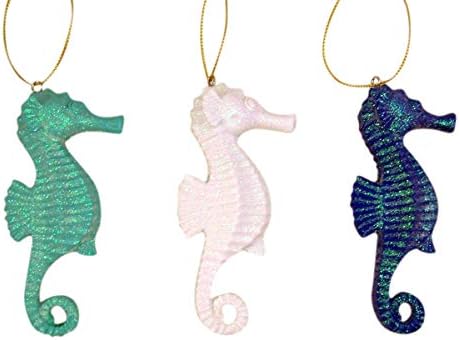 Raznovrsna boja svjetlucavi Morski konjić viseća smola ukras za božićno drvo, Set od 3, 4 1/4 inča
