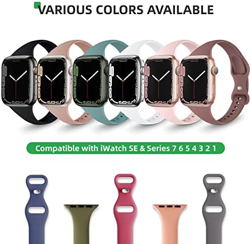 Slimband 6 Pack Slim Silikonski opseg Kompatibilan je za Apple Watch Band 49mm 38mm 40mm 41mm 42mm 44mm 45mm, uski zamjenski remen Tanka narukvica za IWATCH ultra seriju 8 / SE / 7/5/1 / 4