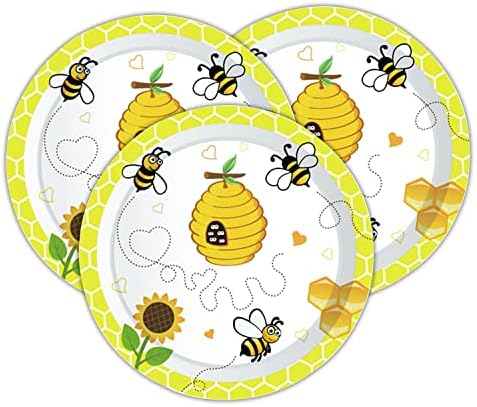 Partijske ploče za partiju od 7inch Bumble - 24pcs za jednokratnu upotrebu za jednokratnu upotrebu za bebe, Bumble Bee Rođendan ukrasi, meda pčela rodna zabava, proljeće ljeto vjenčanje, opskrbu za piknik