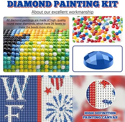 Totut Diamond umjetnički setovi za odrasle, 5D dana nezavisnosti Gnomes Diamond Art Kits, Full Okrugli Diamond Art Craft, Dekoracija