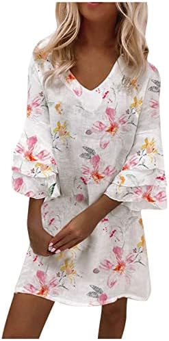 Jjhaevdy cvjetni print Boho casual ljetne haljine za žene labave V izrez 3/4 Dolman rukave za babydoll Mini plažu