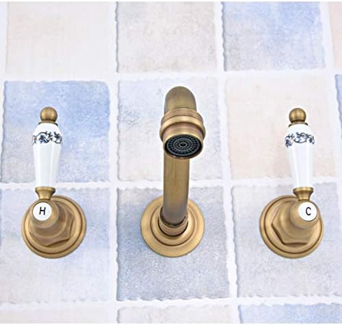 Antikni mjedeni dvostruki kamički ručice Witprespročitajte 3 rupa zidna uvlaka u kupaonici Slaba za umivaonik