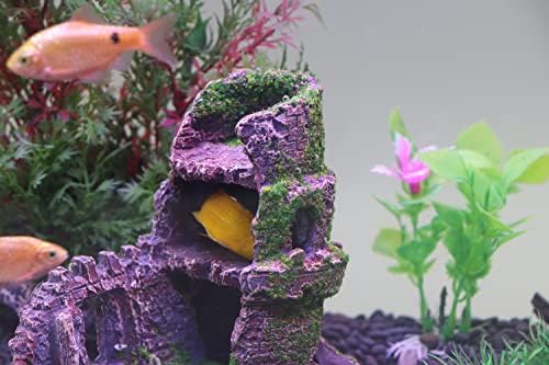 Aqua KT Aquarium Castle Rock Pogledajte ukras za zlatne ribice Betta Fish Tank Ornament, sa posađenim mahovinom, pakovanje od 1
