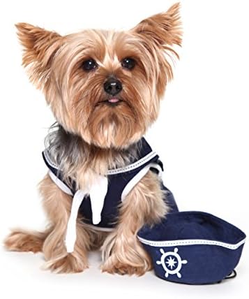 Sretna majica majica mornarskog mornarica puppy sa šeširom, ekstra malom