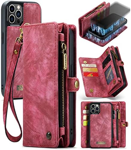 Zorsome Wallet Case Cover za iPhone 12 Pro Max, 2 u 1 odvojiva Premium kožna PU sa 8 držača za kartice slotovi Magnetic Zipper torbica Flip Lanyard Strap Wristlet za žene muškarci djevojke, Crna