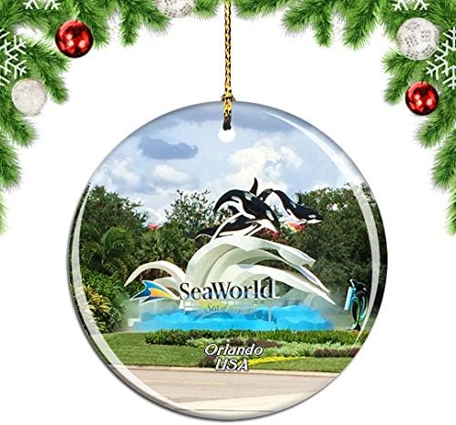 Weekino USA America SeaWorld Orlando Božić Božić drvo ukras ukras viseći privjesak Decor City Travel suvenir kolekcija dvostrani porculan 2.85 Inch
