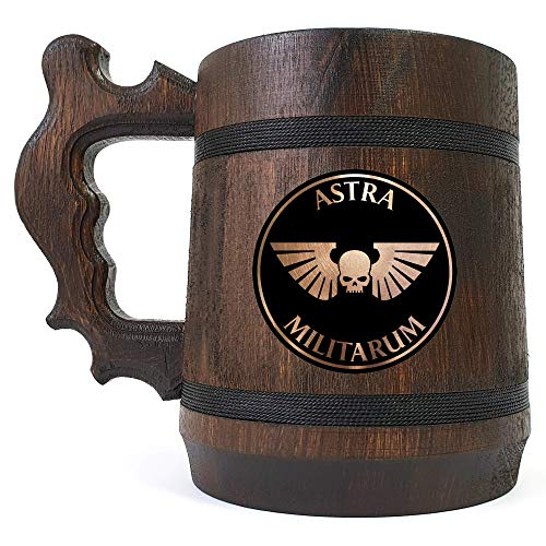 Šalica za pivo ASTRA MILITARUM, Warhammer 40K ugravirani pivo Stein, prilagođeni poklon piva za igrač, ručno rađeni drveni tankrd