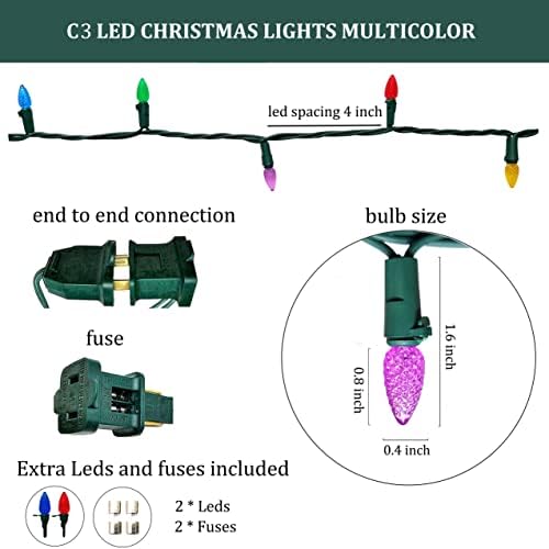 Mxtclm C3 Božićna svjetla, 50 LED svjetla od jagoda, 18.31 ft višebojna C3 svjetla, bajkovita svjetla za vanjsku, unutrašnju, baštu,