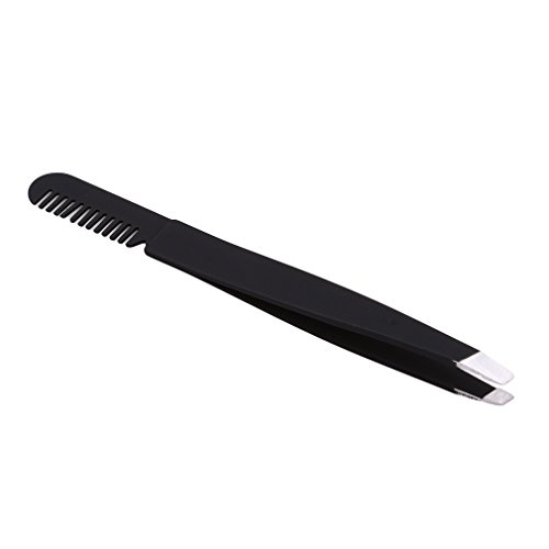 Guangqi Tweezer obrva sa češljem četkica za obrva nehrđajuće čelične očiju produžene pincete Dvostruke kapke Clip Professional obrva Ploče Plugači za muškarce Žene 1pcs, Crna