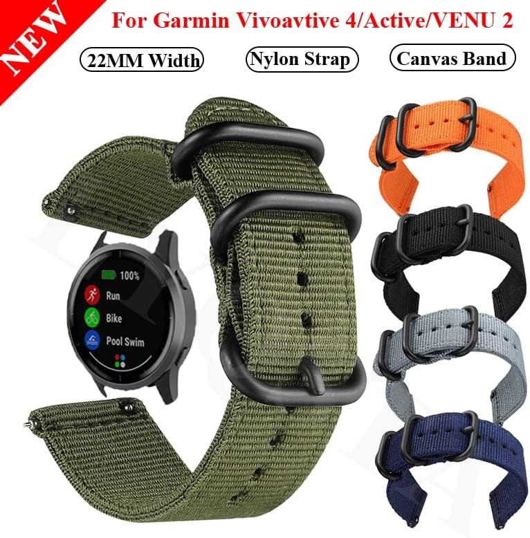 VBWVA 22mm najlonski platneni kaiš za Garmin Venu 2/Active / Vivoactive 4 zamjenu trake za pametni sat Correa narukvica za sat Vivoactive4