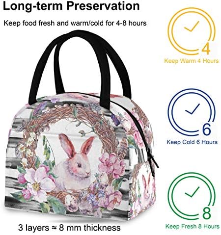 Izolovana torba za ručak za žene - Proljetni Uskršnji vijenac zečja jaja velike nepropusne torbe za ručak sa naramenicama za radne