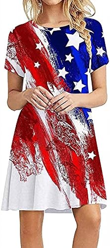 TIFZHADIAO Ženska ležerna majica Haljine 4. srpnja Američka zastava Štampanje Thirt haljine kratkih rukava Swing haljina na plaži