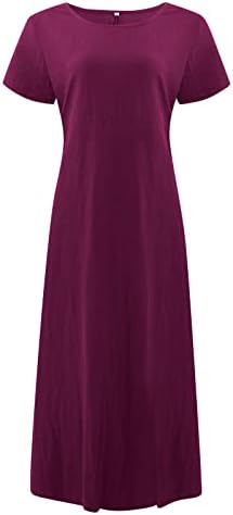 Fragarn ženska ljetna casual solidna boja kratki rukav O-izrez za šivanje labavog džepa pamučna haljina