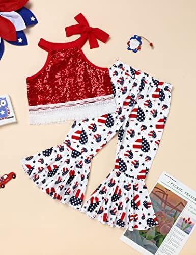 Xuily Toddler Baby Girl 4. jula Odjeća USA Star Stripes Outfits bez rukava + zvoni za batine 2pcs setovi