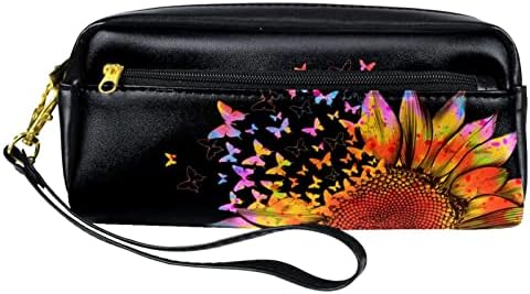 Mala šminkarska torba, patentno torbica Travel Cosmetic organizator za žene i djevojke, cvjetni leptir suncokret crna boja