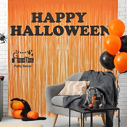 Greatril ljubičasta i narandžasta šljokica folija rubna zavesa za 3.2 ft x 8.2 ft x 4 paketa pozadina za zabavu Halloween tematska zabava Witch Decor Mischief Decor Photo Booth Streamers