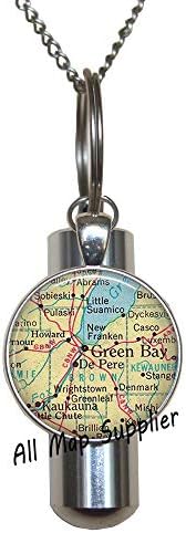 AllMapsupplier modna kremacija urn ogrlica zelena uvala Wisconsin kremiranje urn ogrlica, zelena uvala urn zeleni zaljev kremiranje urn ogrlica de pere map nakit mapa kremacija urna ogrlica, a0093