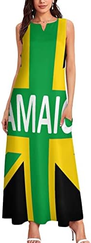 Zastava jamajčanskog Kraljevstva ženske ljetne maksi haljine bez rukava duboki V izrez labave duge haljine ležerni sarafan na plaži