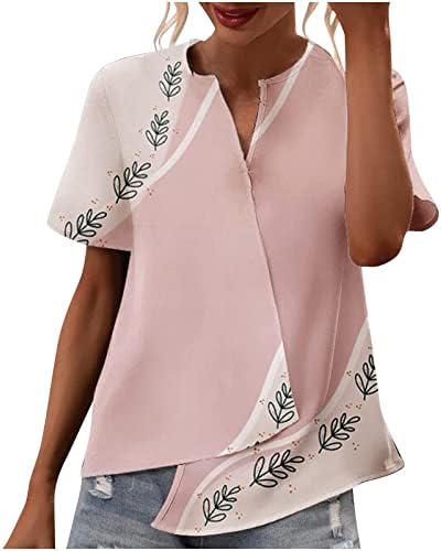 Top za žene ljetni ženski Patchwork boja Patchwork štampani V vrat nepravilna majica top ženski opremljeni vrhovi