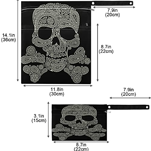 visesunny Skull crni uzorak 2 kom mokra torba sa džepovima sa patentnim zatvaračem periva prostrana torba za pelene za višekratnu