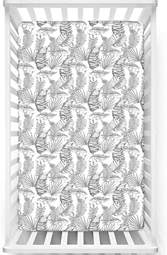 Jungle napušta tematske mini listove krevetića, prenosive mini listove za krevetiće mekani madrac za mali toddler ugrađen za dječaka ili djevojčicu ili vrtić, 24 x38, dimgray blijedo siva