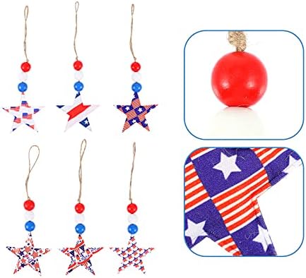 Bestoyard Božićni dekor 6pcs Patriotski dan neovisnosti Drvena perla vijenac Američka zastava s resicama i privjeskom 4. jula Zidni
