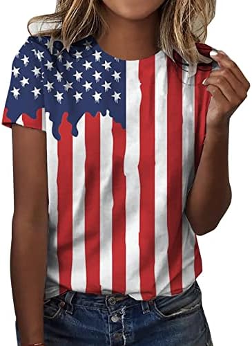 Patriotske majice za žene Američka zastava Ljeto kratki rukav V-izrez T-majica zvijezde Striped labavi fit casual party ties vrhovi