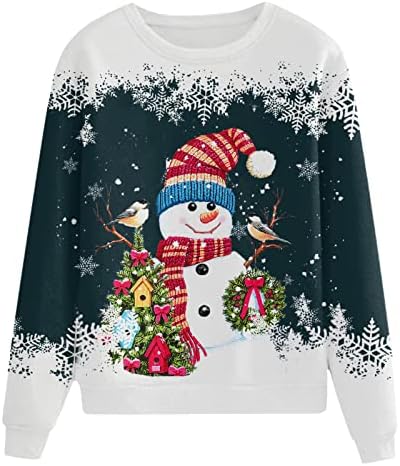 Žene Top Snowman Snowflake Božićni ispis Duks dugih rukava Okrugli izrez Loover Majice Bluza Tunike