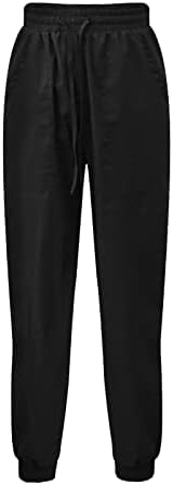 Ženske pamučne posteljine za hlače za crtanje elastičnih struka bočni džepovi visokog ležernih kafe casual cinch donjih pantalona