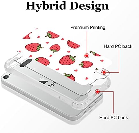 Ook kompatibilan sa iPod Touch 7/6/5 generation case Ring Holder za djevojčice žene, Meki TPU Branik PC Back Shockproof Protective Case-jagoda