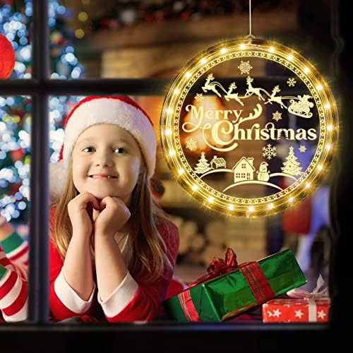 Sretan Božić prozor svjetlo dekoracije Božić LED dekorativni prozor svjetlo na baterije 3d akril viseće svjetlo sa usisnim čašice kuke za odmor Party prozori zid spavaća soba dekor, toplo bijelo