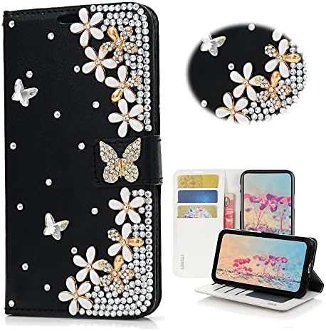 STENES Bling Wallet futrola za telefon kompatibilna sa Google Pixel 4a - Stylish-3D ručno rađena butterfly Flowers cvjetna kožna navlaka