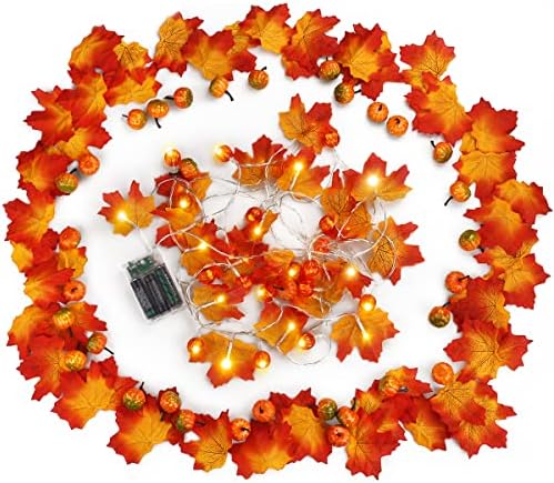 Oxsaytee 13 Ft 40 LED jesenji javorov list bundeva svjetla vijenac i 50 kom vještački javorov list i 25 kom Mini lažne bundeve za