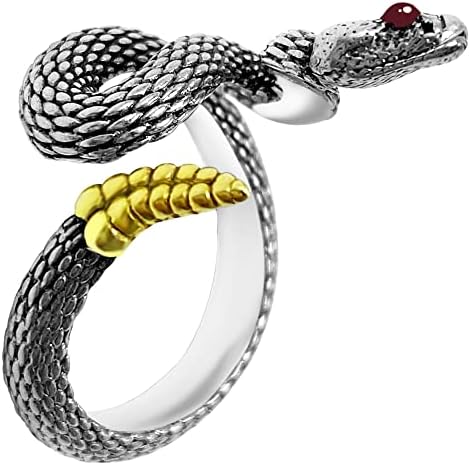 Holgod zmijski prsten sa zlatnim repom, 925 Nakit u obliku čegrtuše od titanijumskog čelika, ručno rađeni poklon za muškarce i žene