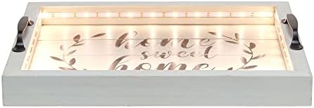 Elegantni dizajni HG2032-GHH Salento Seoska kuća Pravokutna dekorativna LED svjetlo Ukupljeno drveno serviranje W Metalne ručke i kućni slatki dom u crnoj boji za dekor, središte, doručak, bar, sivo pranje