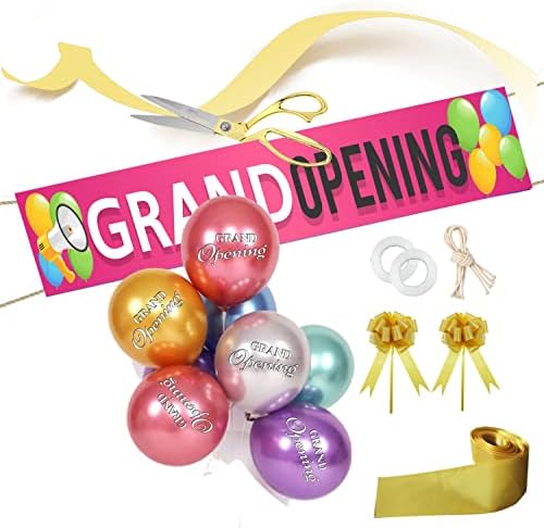 Affdozfor Deluxe Grand Opening ribbon cutting Ceremony Kit-10.5 velike makaze sa zlatnom trakom, Baner, lukovi, metalni baloni & više-velike