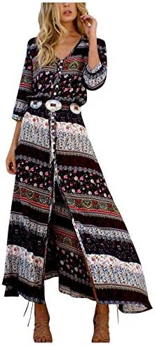 Uikmnh Ženska 3/4 rukava Fit & Flare Boho Maxi haljina duga asimetrija ljetna ženska haljina