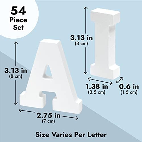 54-komadna 3d drvena slova abeceda za stol, Bijela štampana slova za stajanje dekora, dekor za zabave, A - Z Marquee slova, 3D dekor