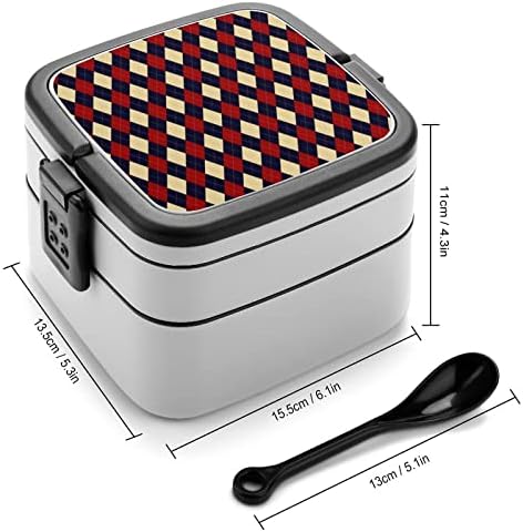 Crveni plavi dijamantski bento kutija Dvostruki sloj sve u jednom posudu za ručak sa kašikom za pečenje za piknik