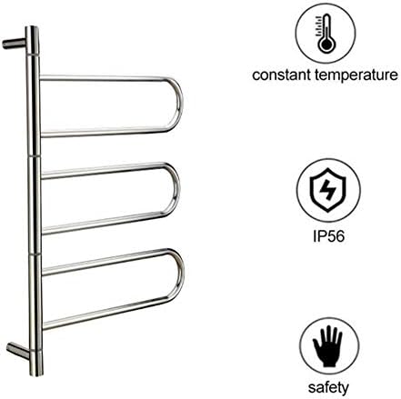 Shangyan električni ručnik toplija zidni, sa poliranim krivuljkom 304 ručnik od nehrđajućeg čelika, grijani ručnik Radiator 180 ° okretni grijani ručnik za ručnik za kupatilo, dodatak